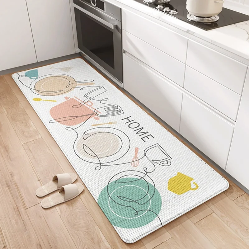 Tappetino da cucina in similpelle PU da 50 x 150 cm resistente all'olio, con motivo colorato, antiscivolo e spesso - Stile A