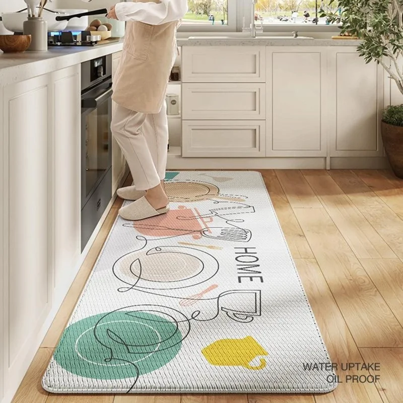 Tappetino da cucina in similpelle PU da 50 x 150 cm resistente all'olio, con motivo colorato, antiscivolo e spesso - Stile A