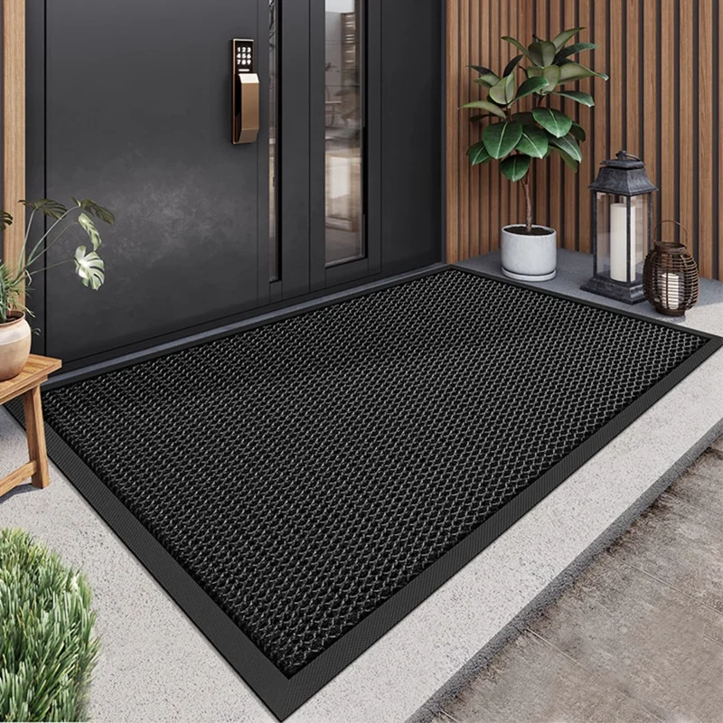 Alfombra de Entrada Rectangular de 60 x 90 cm, Antideslizante de Nailon Elástico con Retención de Suciedad - Negro / Gris