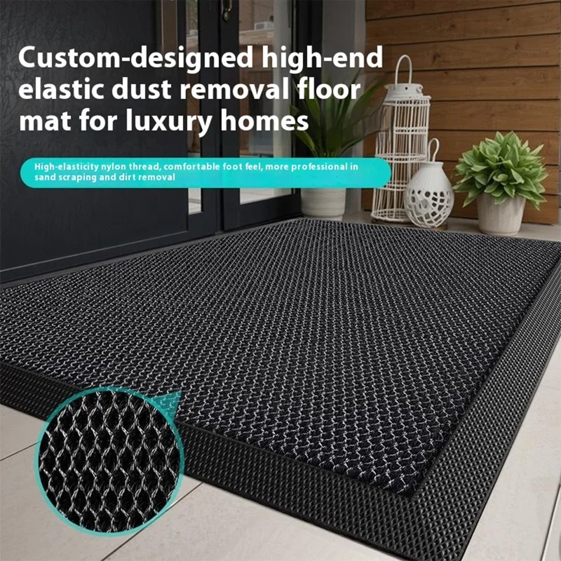 Alfombra de Entrada Rectangular de 60 x 90 cm, Antideslizante de Nailon Elástico con Retención de Suciedad - Negro / Gris