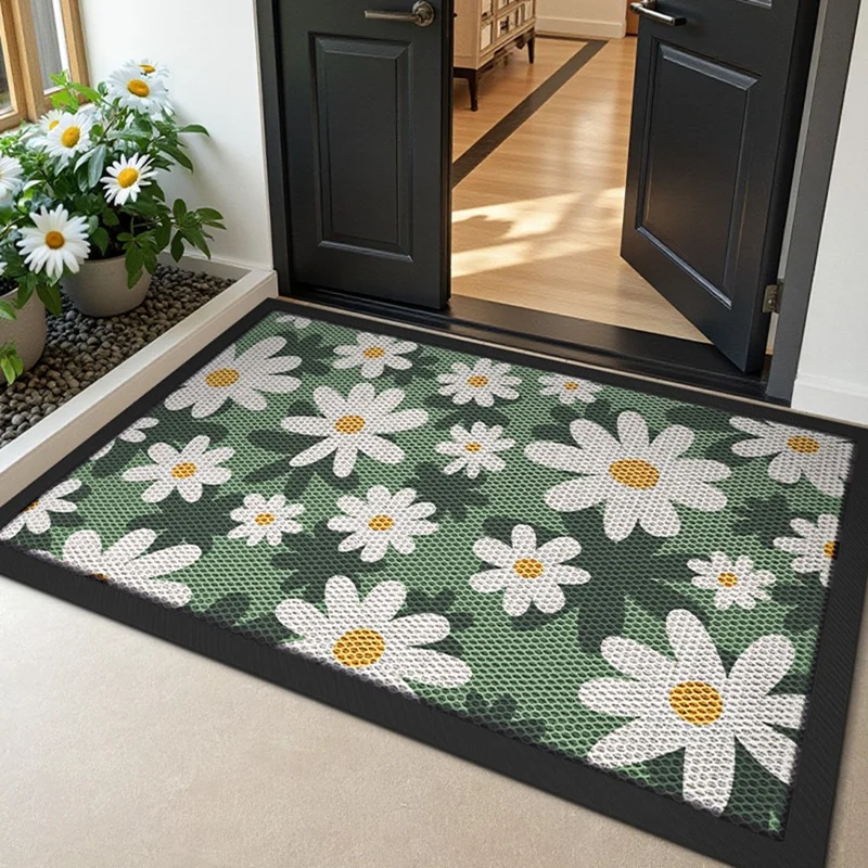 43 x 76cm Floral / Leaves Pattern Elastic Nylon Entrance Door Mat Anti Slip Dirt Trapping Rug - Style A
