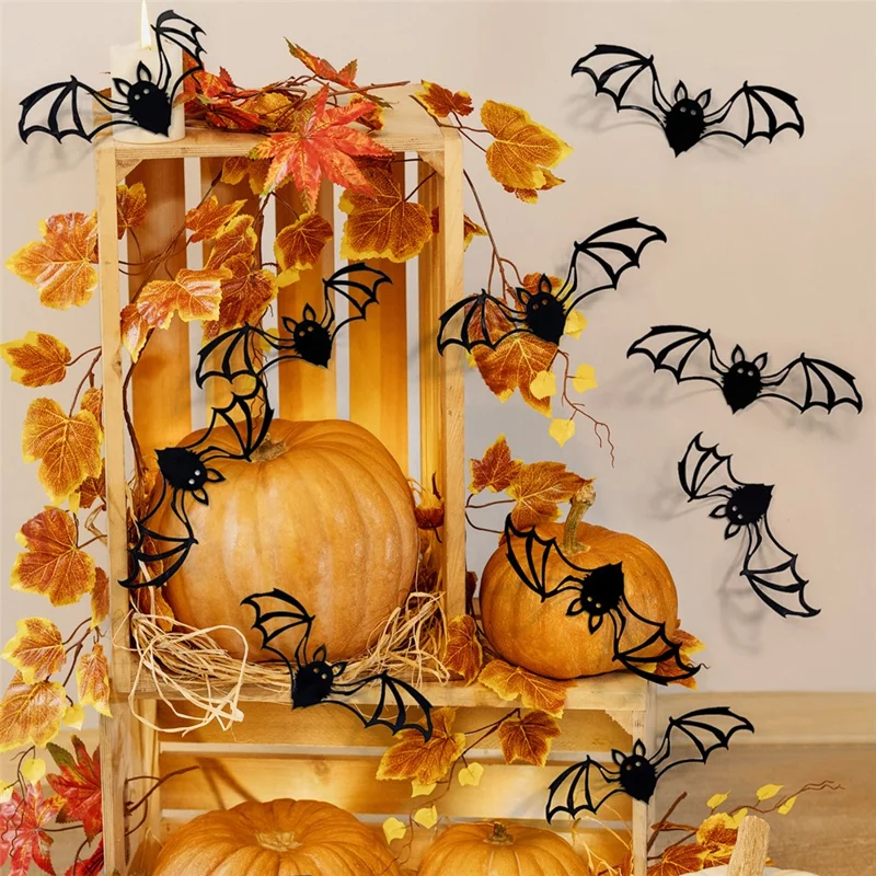 PJ4001 12 Pezzi / Set Adesivi Murali Pipistrelli 3D di Halloween in PVC Rimovibili Spaventosi per Camera da Letto e Soggiorno