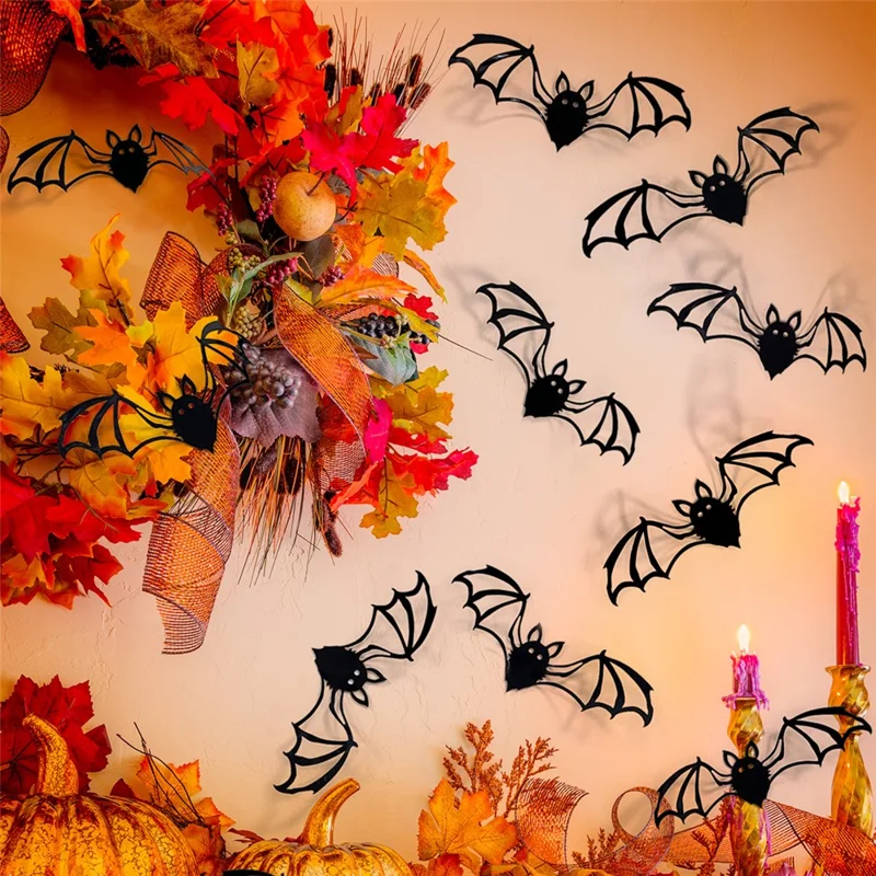 PJ4001 12 Pezzi / Set Adesivi Murali Pipistrelli 3D di Halloween in PVC Rimovibili Spaventosi per Camera da Letto e Soggiorno