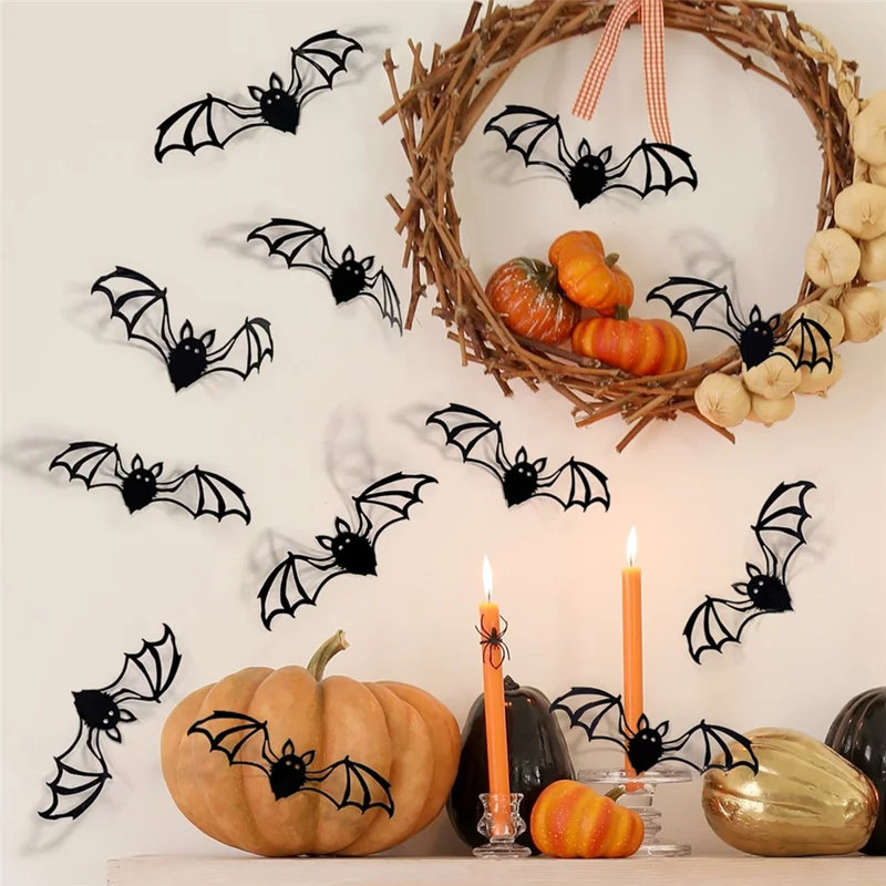 PJ4001 12 Pezzi / Set Adesivi Murali Pipistrelli 3D di Halloween in PVC Rimovibili Spaventosi per Camera da Letto e Soggiorno