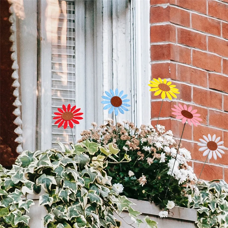 5Pcs Multicolor Daisy / Sunflower Shape Garden Stake Outdoor Courtyard Patio Lawn Decoration - G118