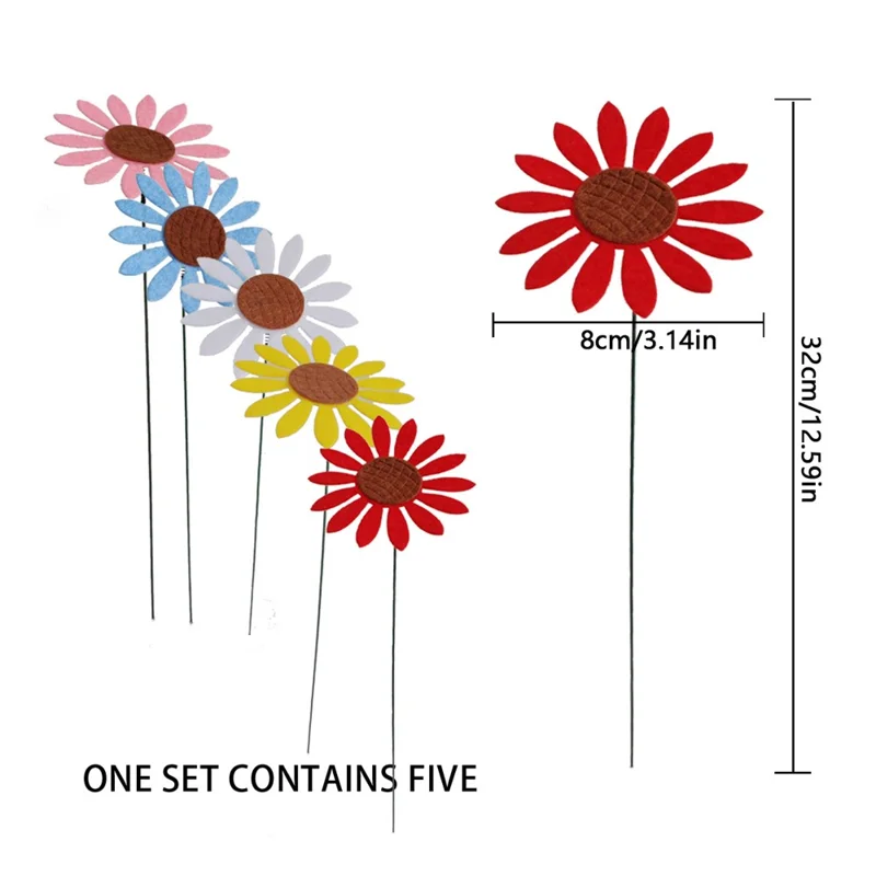 5Pcs Multicolor Daisy / Sunflower Shape Garden Stake Outdoor Courtyard Patio Lawn Decoration - G118