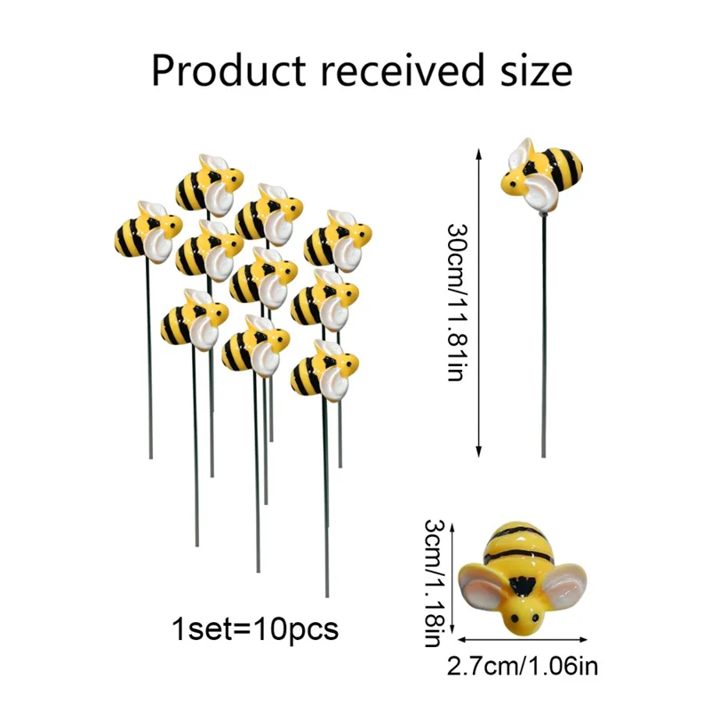 G333 Set di 10 pezzi Decorazioni da giardino Insetti artificiali Ape Ornamenti per prato Decorazione realistica per giardino all'aperto