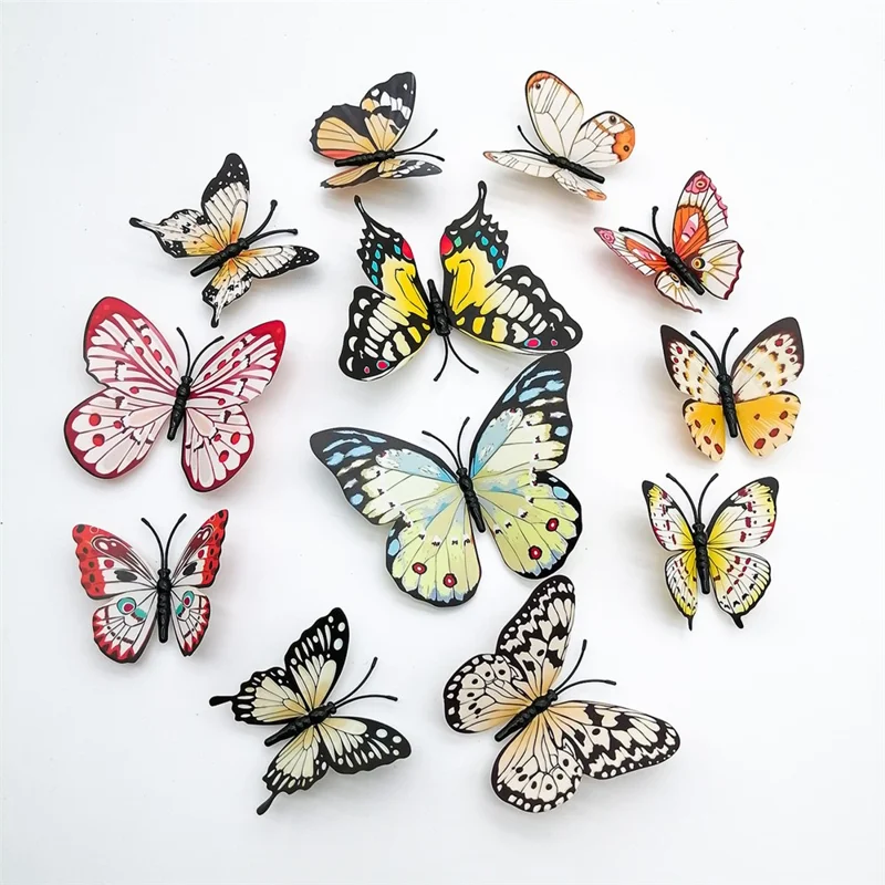 12 Peças / Conjunto de Adesivos de Parede de Borboletas Coloridas 3D PVC Adesivos Decorativos para Sala de Estar e Quarto - PY1510