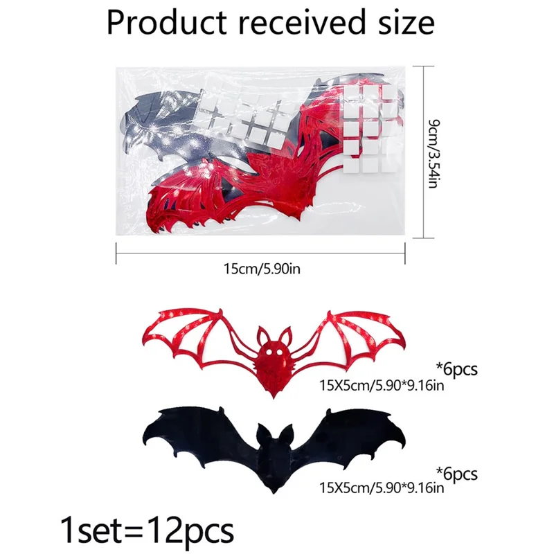 12 Stück / Set 3D Fledermaus Halloween Wanddekoration PVC DIY Deko Aufkleber Party Zubehör - PJ4004