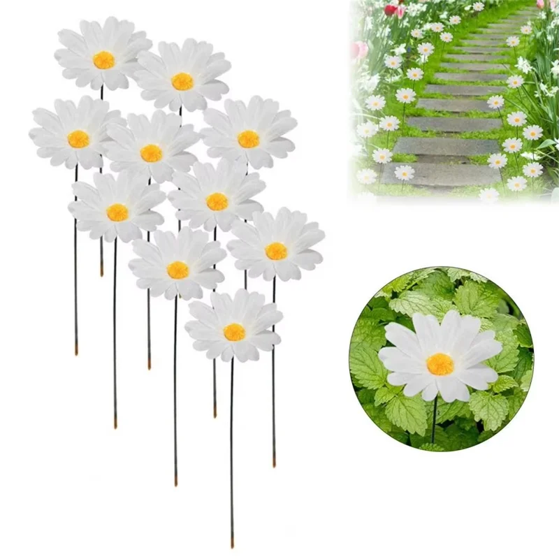 G329 Set da 10 Pezzi di Paletti Decorativi a Forma di Margherita per Giardino, Cortile e Patio