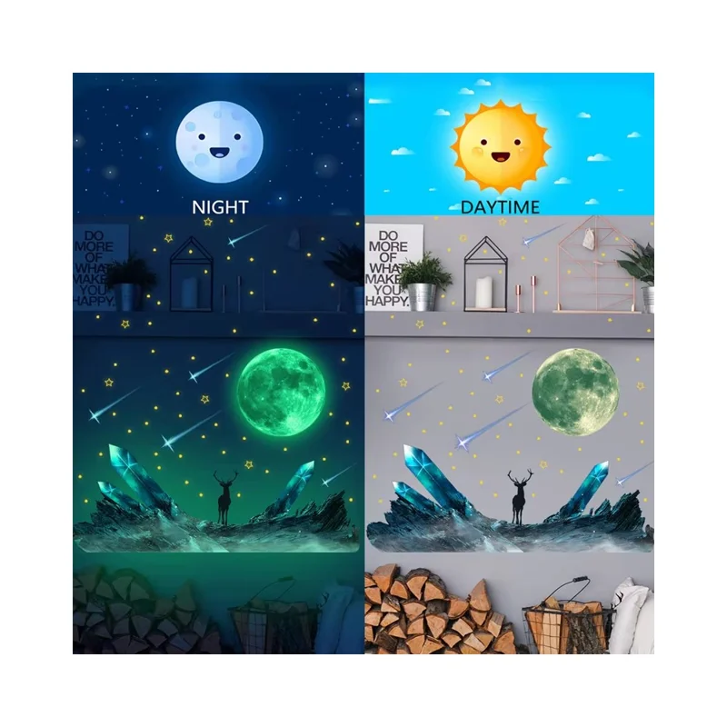 2Pcs / Set Glow in the Dark Astronaut Wall Stickers Space Theme Self Adhesive Decals for Kids Bedroom