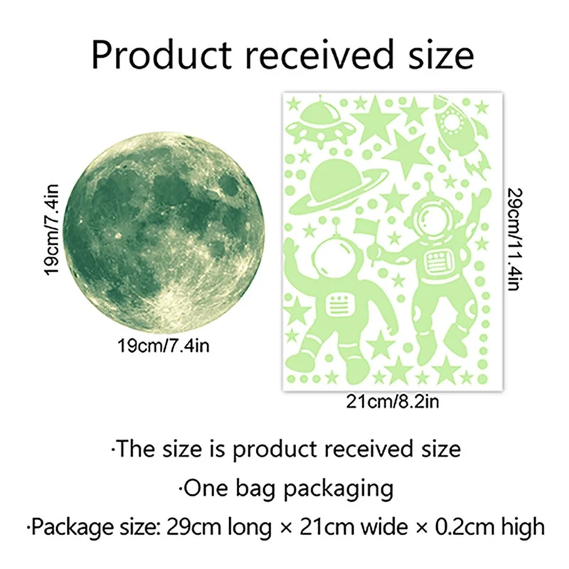 2Pcs / Set Glow in the Dark Astronaut Wall Stickers Space Theme Self Adhesive Decals for Kids Bedroom