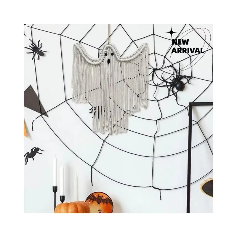 Halloween Handmade Woven White Ghost Tapestry Spooky Holiday Wall Hanging Decoration, Size S