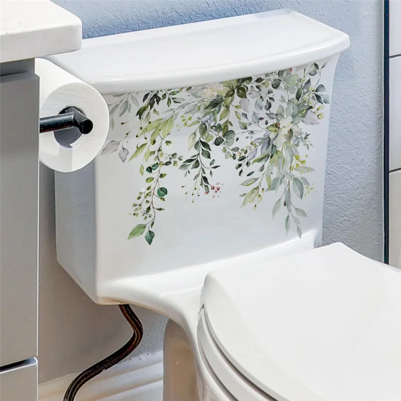 Grüne Pflanzen Blumen Toiletten Aufkleber Badezimmer Wandtattoo Selbstklebend Wasserdicht Dekorativ PVC Tapete - MS8314