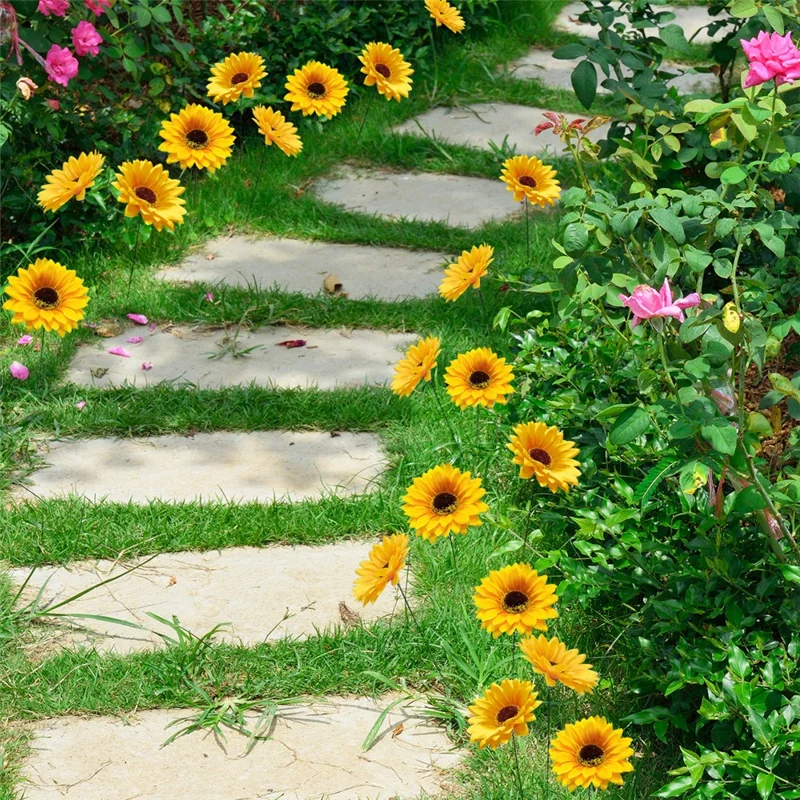 Set de 5 Estacas de Girasol Simulado para Jardín - Decoración Exterior para Patio y Césped