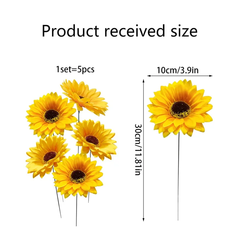 Set de 5 Estacas de Girasol Simulado para Jardín - Decoración Exterior para Patio y Césped