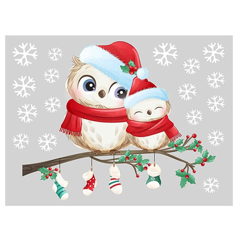 Autocollant mural de Noël en PVC avec motif de flocons de neige et d'oiseaux - 40 x 28 cm, amovible et décoratif pour fenêtre et vitre