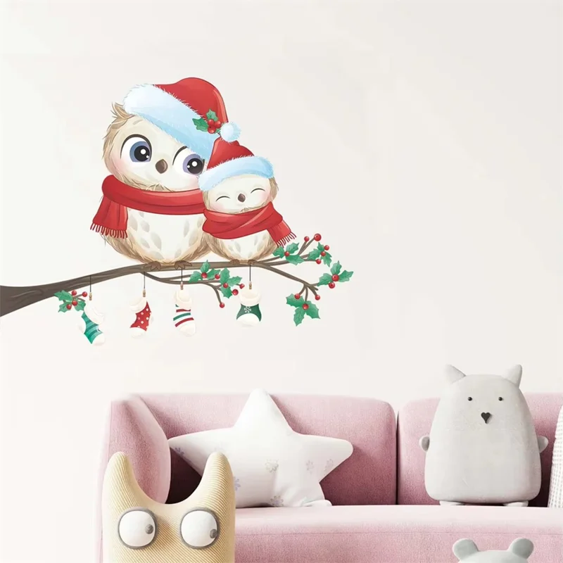 Autocollant mural de Noël en PVC avec motif de flocons de neige et d'oiseaux - 40 x 28 cm, amovible et décoratif pour fenêtre et vitre