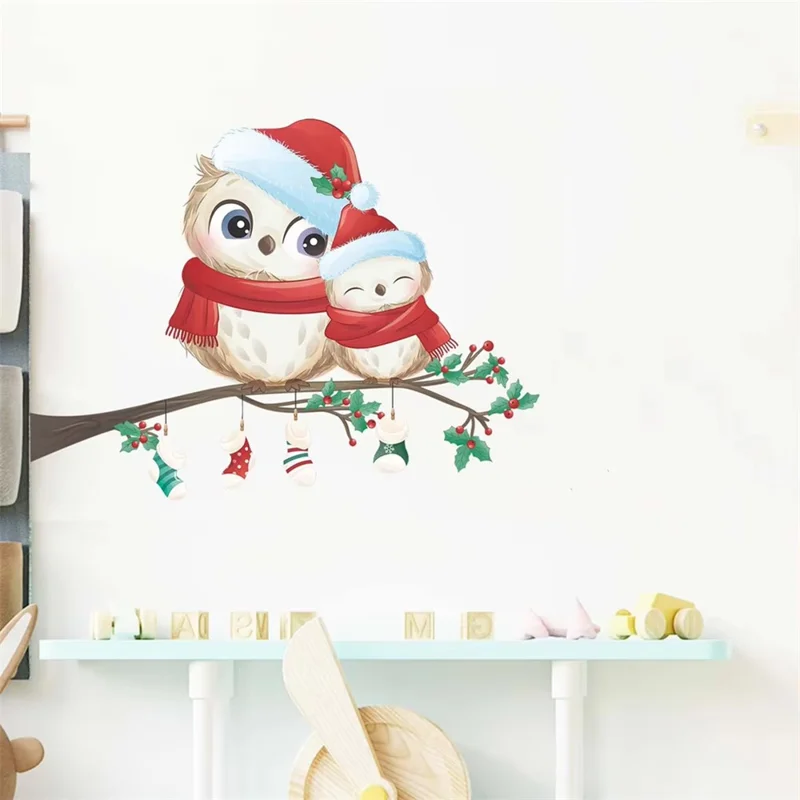 Autocollant mural de Noël en PVC avec motif de flocons de neige et d'oiseaux - 40 x 28 cm, amovible et décoratif pour fenêtre et vitre