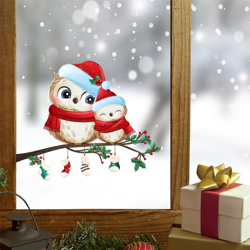Autocollant mural de Noël en PVC avec motif de flocons de neige et d'oiseaux - 40 x 28 cm, amovible et décoratif pour fenêtre et vitre