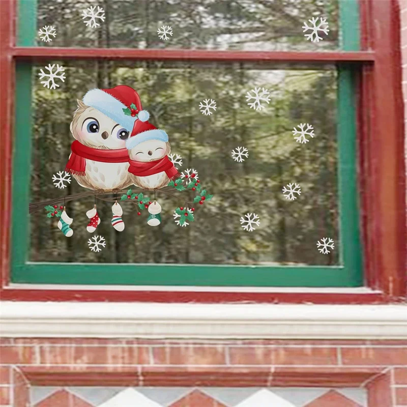 Autocollant mural de Noël en PVC avec motif de flocons de neige et d'oiseaux - 40 x 28 cm, amovible et décoratif pour fenêtre et vitre