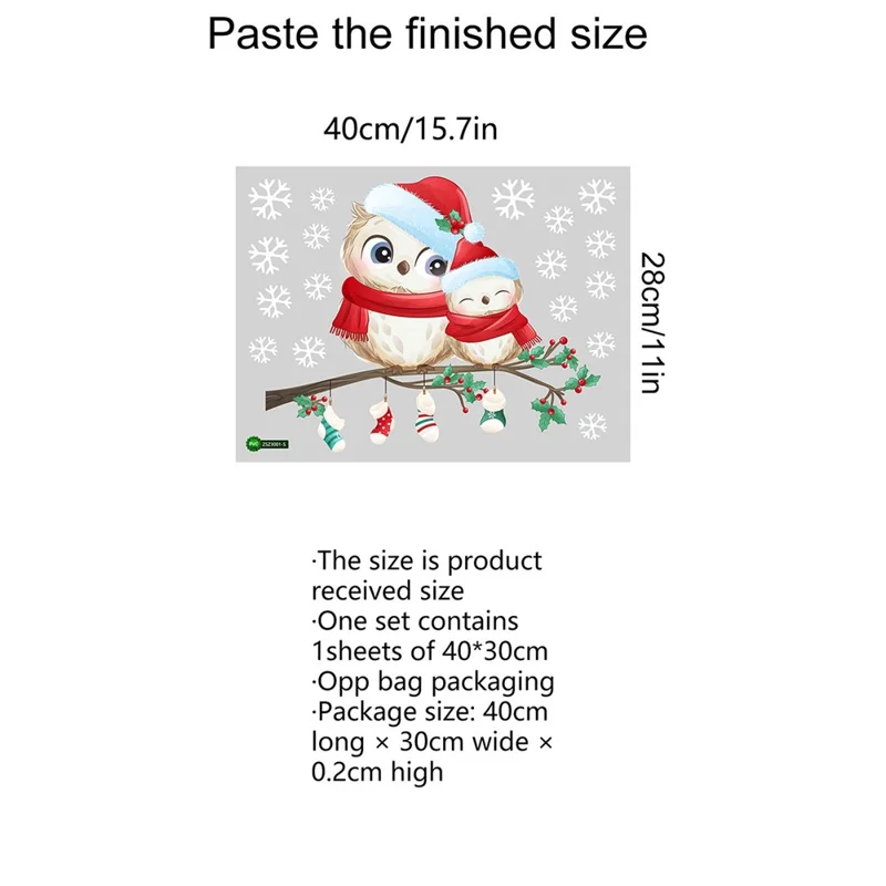 Autocollant mural de Noël en PVC avec motif de flocons de neige et d'oiseaux - 40 x 28 cm, amovible et décoratif pour fenêtre et vitre