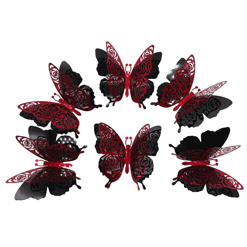 6Pcs / Set 3D Butterfly Wall Decals PVC Glitter Decorative Stickers for Home Shop Party - PJD4012