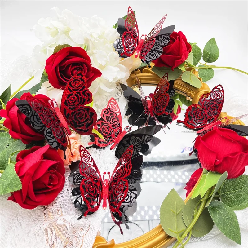 6Pcs / Set 3D Butterfly Wall Decals PVC Glitter Decorative Stickers for Home Shop Party - PJD4012
