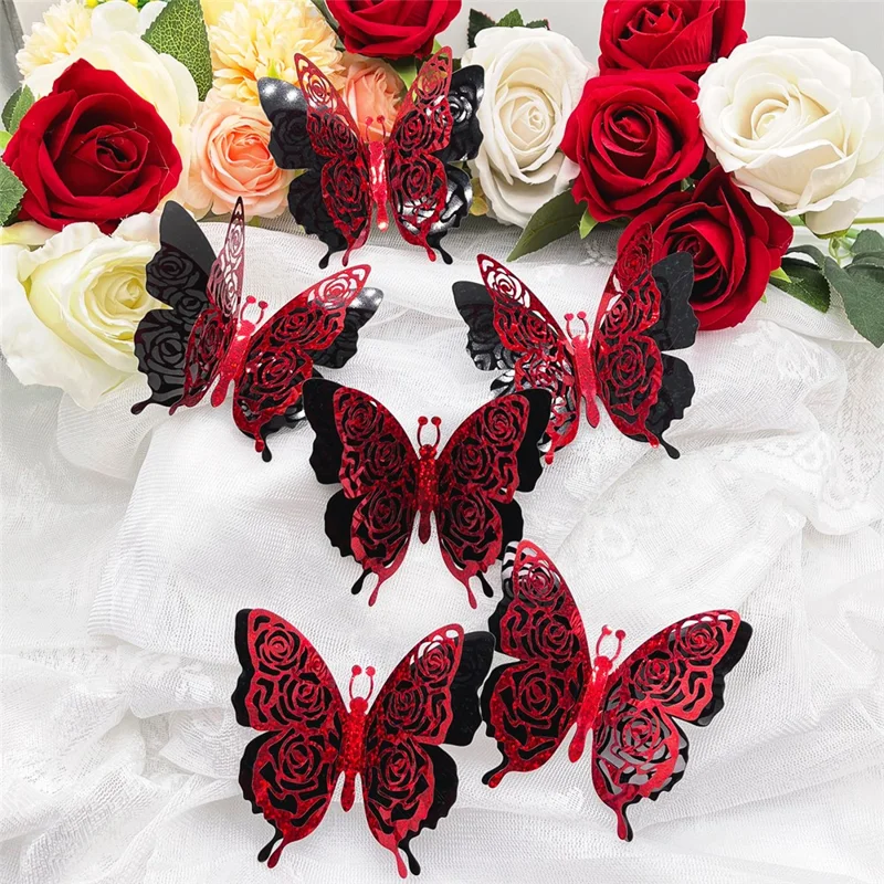 6Pcs / Set 3D Butterfly Wall Decals PVC Glitter Decorative Stickers for Home Shop Party - PJD4012