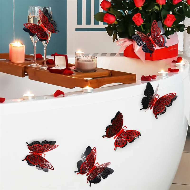 6Pcs / Set 3D Butterfly Wall Decals PVC Glitter Decorative Stickers for Home Shop Party - PJD4012