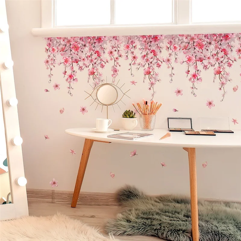 Sticker mural amovible en rotin et fleurs Papier peint décoratif étanche en PVC à adhésif