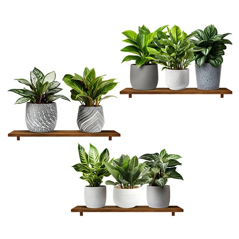 3Pcs / Set 3D Green Plant Potted Wall Stickers Self Adhesive PVC Decorative Decals for Home Office