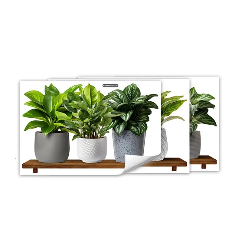 3Pcs / Set 3D Green Plant Potted Wall Stickers Self Adhesive PVC Decorative Decals for Home Office