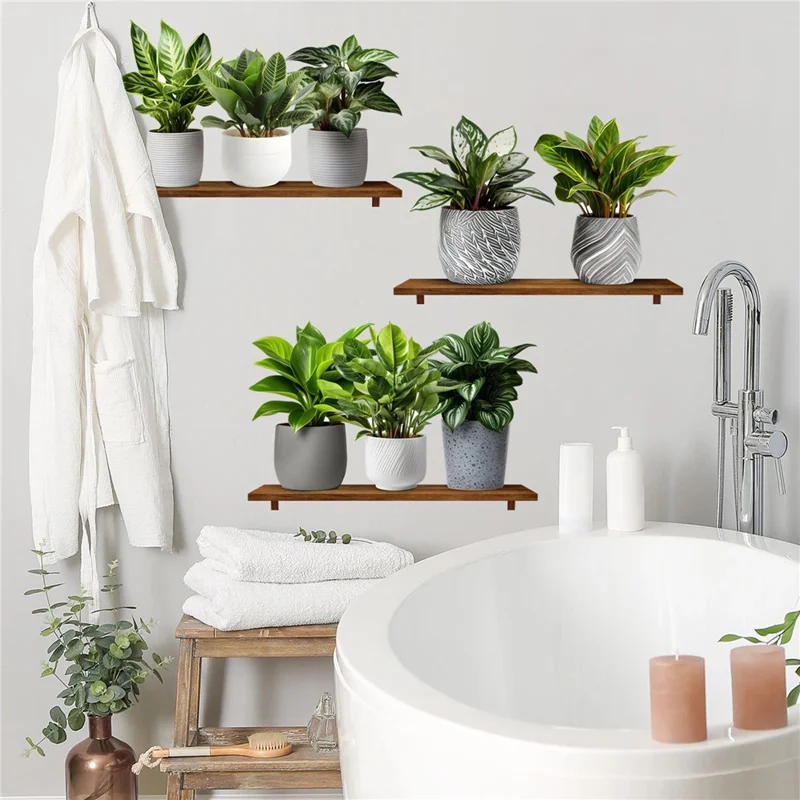 3Pcs / Set 3D Green Plant Potted Wall Stickers Self Adhesive PVC Decorative Decals for Home Office
