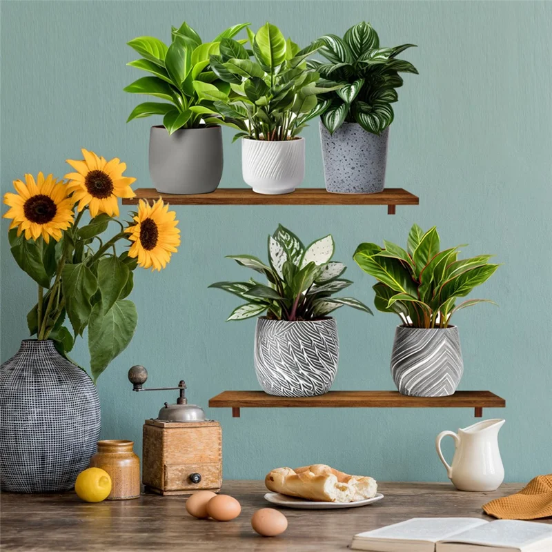 3Pcs / Set 3D Green Plant Potted Wall Stickers Self Adhesive PVC Decorative Decals for Home Office