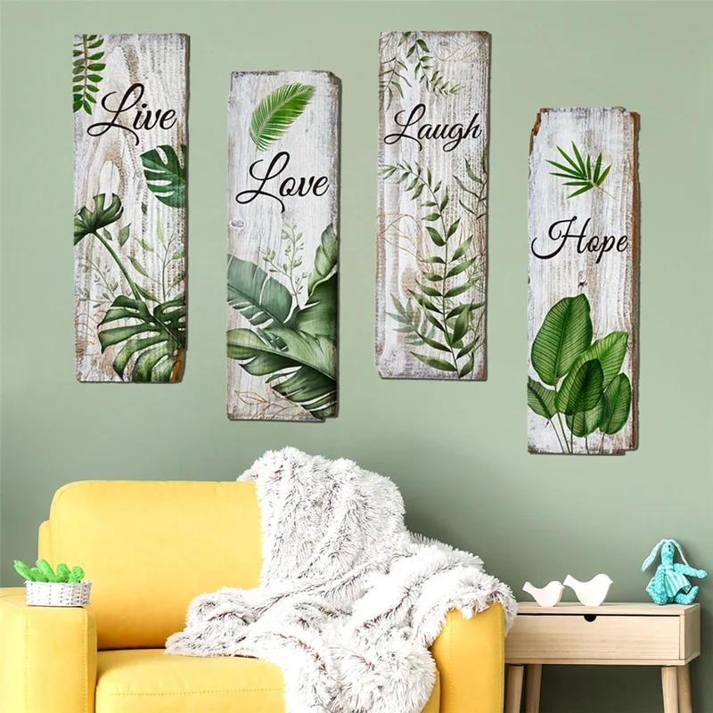 Set da 4 Pezzi di Adesivi in PVC 3D con Foglie di Palma Tropicale per Soggiorno e Ufficio