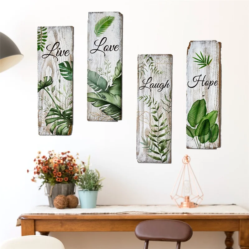 Set da 4 Pezzi di Adesivi in PVC 3D con Foglie di Palma Tropicale per Soggiorno e Ufficio