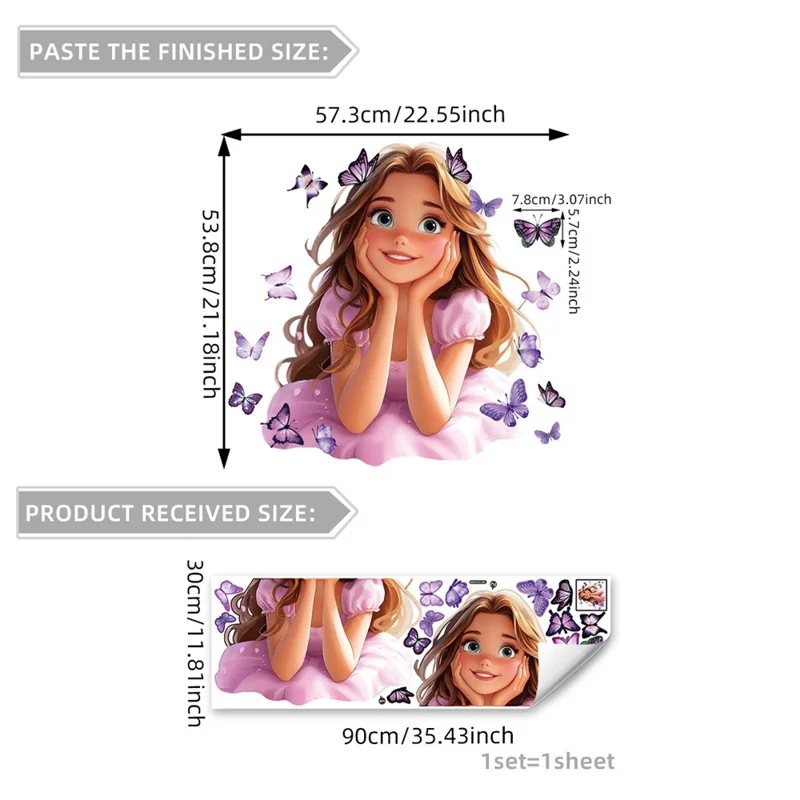 Pegatina decorativa autoadhesiva extraíble para habitación infantil, con patrón de chica de dibujos animados, 90 x 30 cm - BM7531-NL
