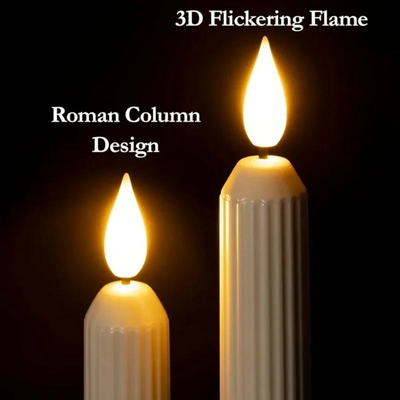 6Pcs LED Window Candles with Dusk to Dawn Sensor Battery Operated Candlesticks with Suction Cup for Christmas Roman Column