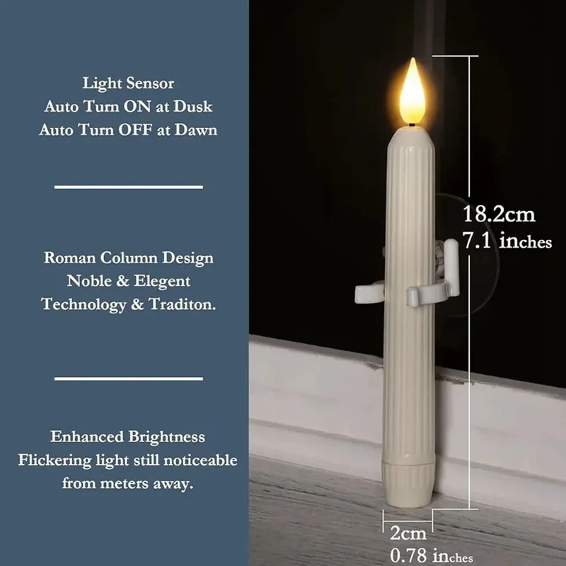 6Pcs LED Window Candles with Dusk to Dawn Sensor Battery Operated Candlesticks with Suction Cup for Christmas Roman Column