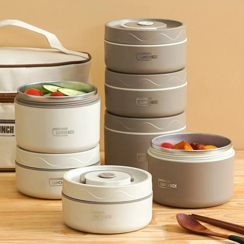 4 Pezzi Lunch Box Isotermico in Acciaio Inossidabile a Doppio Strato con Borsa, Privo di BPA (Senza FDA) - Caffè