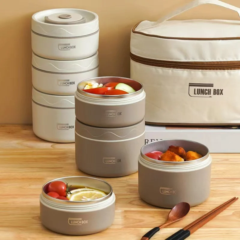 4 Pezzi Lunch Box Isotermico in Acciaio Inossidabile a Doppio Strato con Borsa, Privo di BPA (Senza FDA) - Caffè