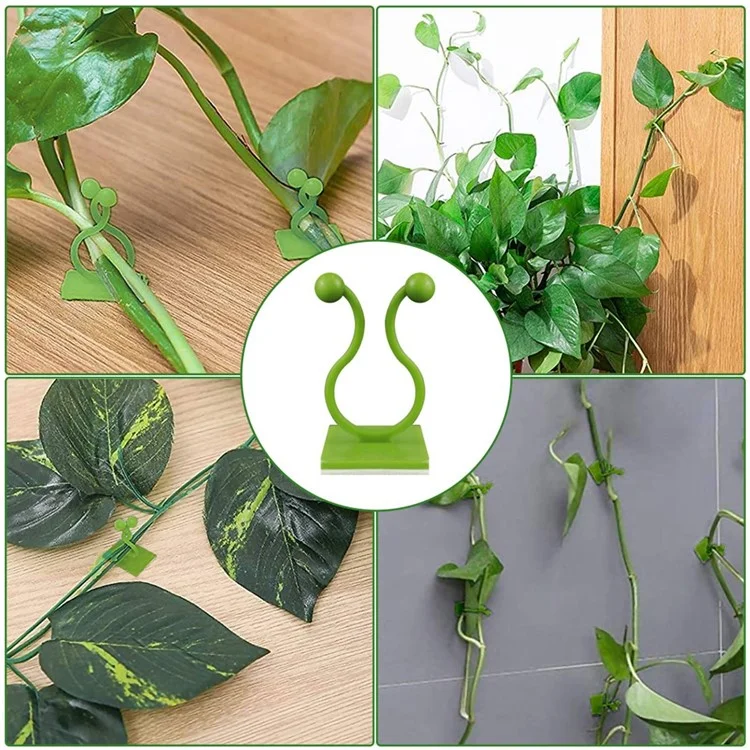 10PCS Plant Climbing Wall Fixture Clips Fixers Self-Adhesive Hooks for Invisible Wall Vines Plant Fixation Garden Plant Vine Traction (Size: L) - Green