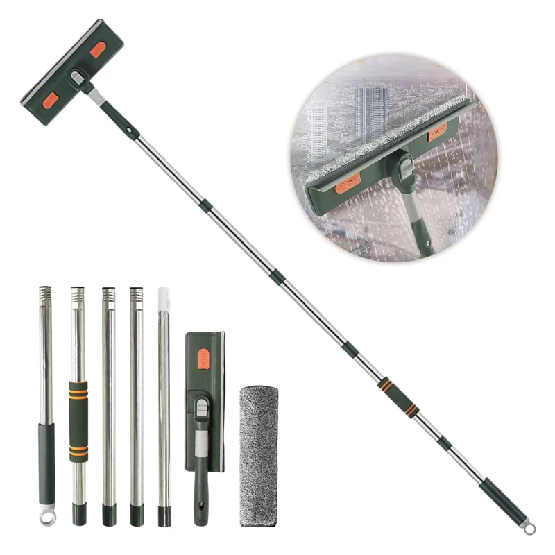 Kit di Pulizia Finestre con Asta Estensibile a 5 Sezioni e 1 Panno in Microfibra