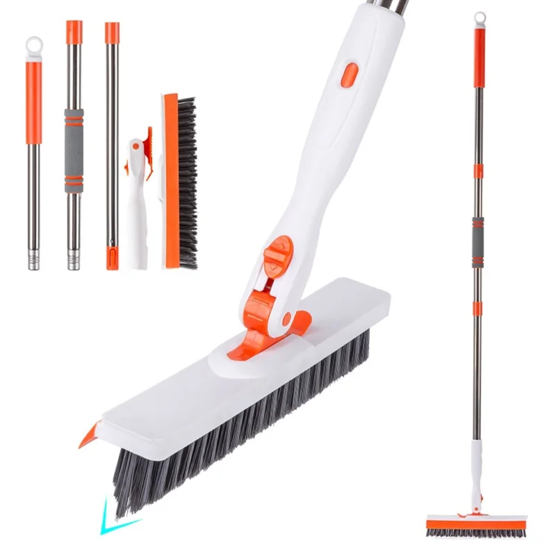 V Shape Grout Brush Long Handle Squeegee Rotating Floor Brush Scrubber