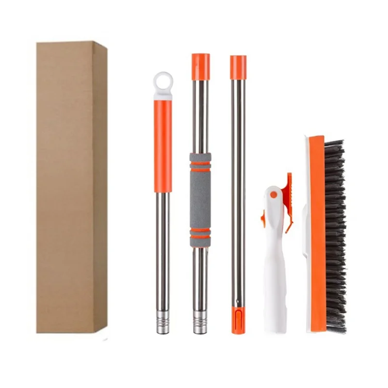 V Shape Grout Brush Long Handle Squeegee Rotating Floor Brush Scrubber