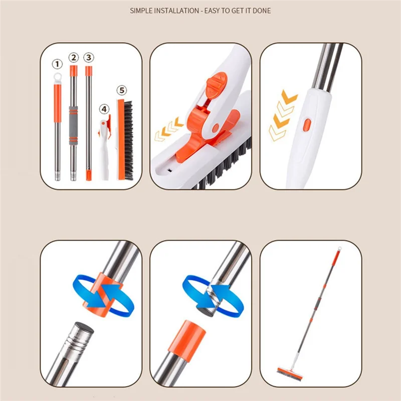 V Shape Grout Brush Long Handle Squeegee Rotating Floor Brush Scrubber