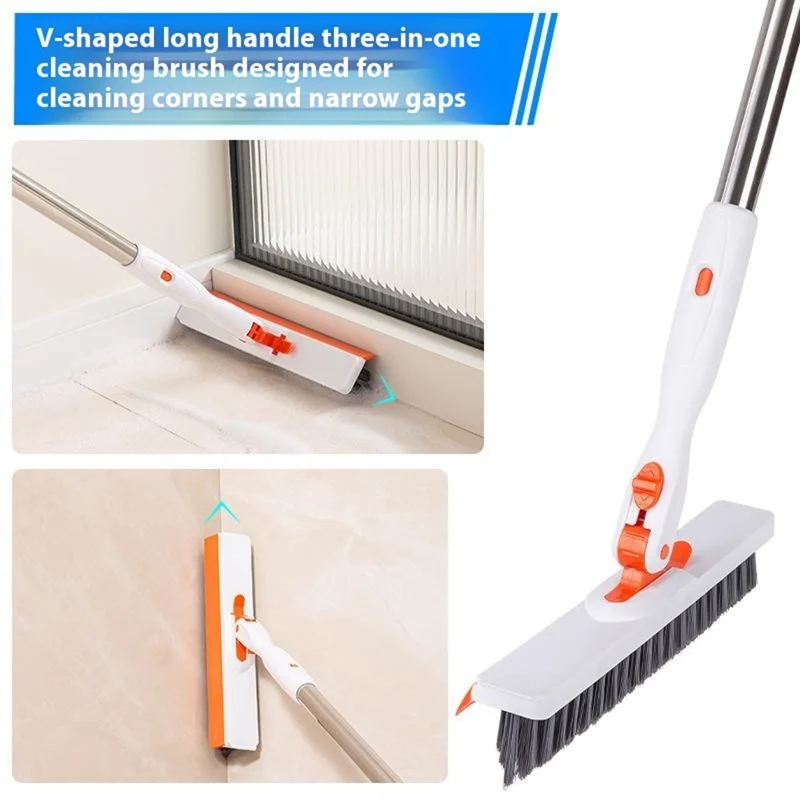 V Shape Grout Brush Long Handle Squeegee Rotating Floor Brush Scrubber