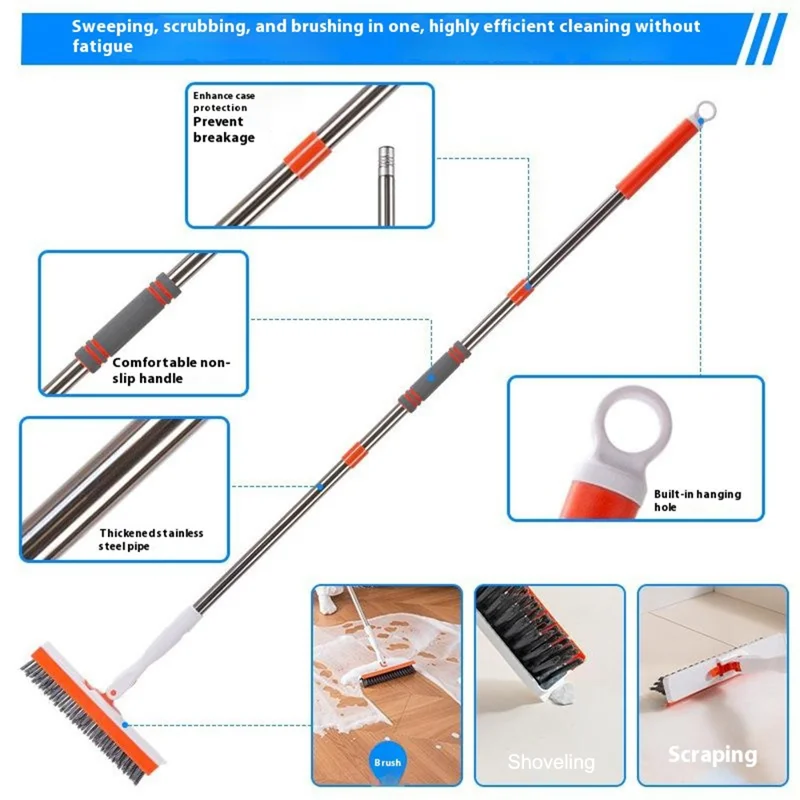 V Shape Grout Brush Long Handle Squeegee Rotating Floor Brush Scrubber