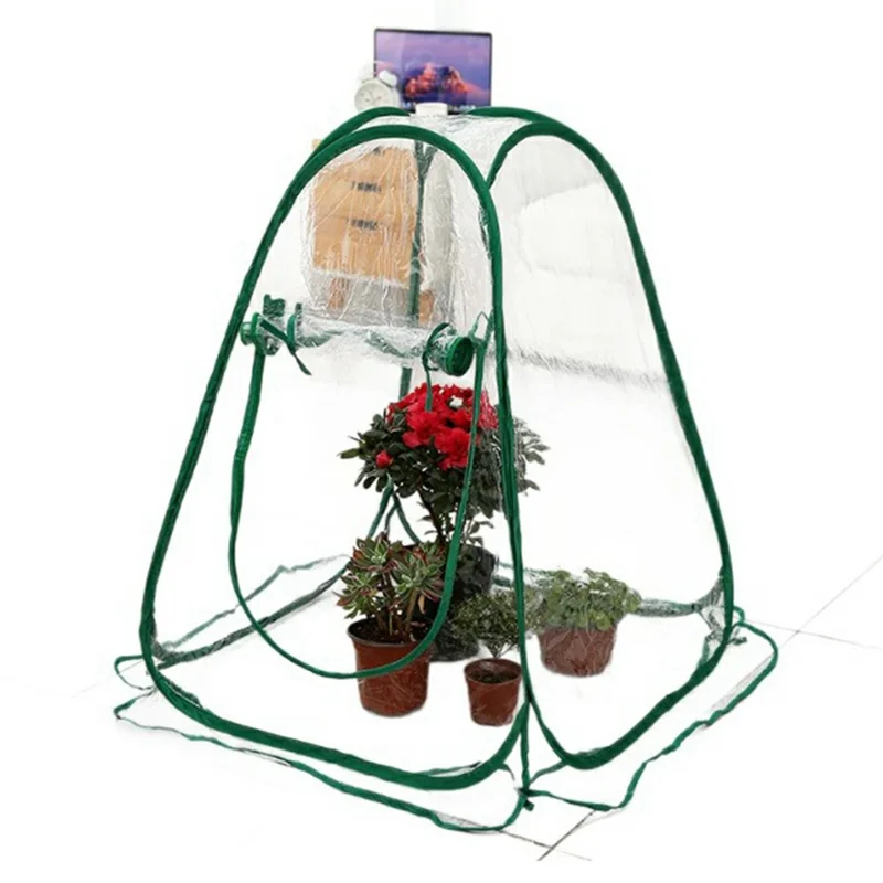 Mini Serre Portable Pliante pour Succulentes et Fleurs - Jardin Domestique, Balcon, Patio - Housse Chaude avec Fenêtre Enroulable